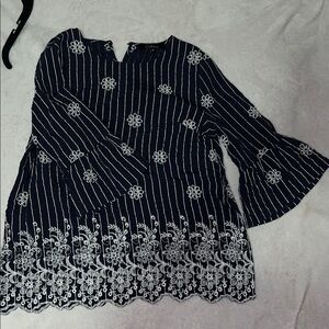 Calessa Navy Blouse with White Embroidery
